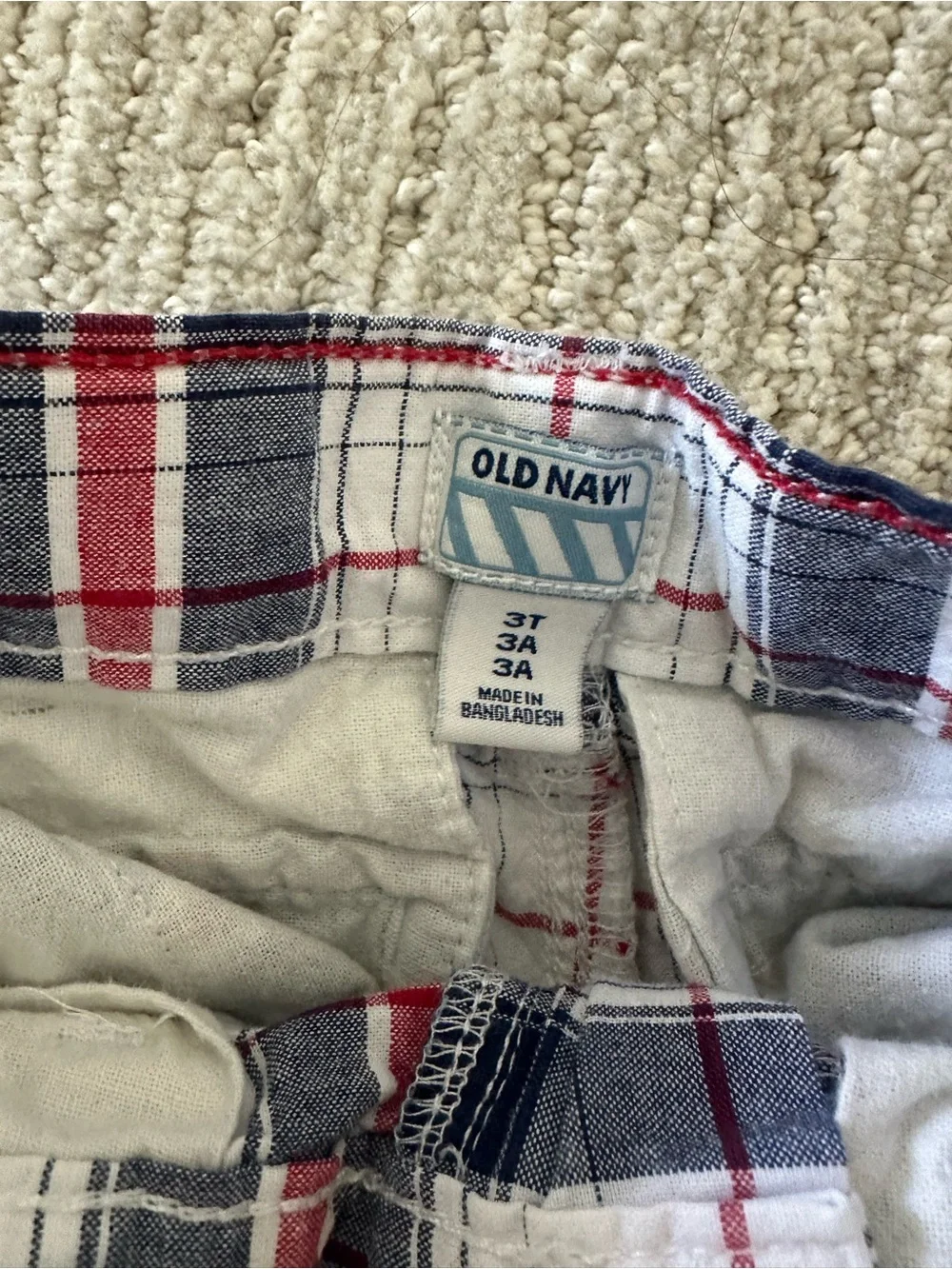 Kids Plaid Cotton Shorts - Navy, Red & White Size 3T